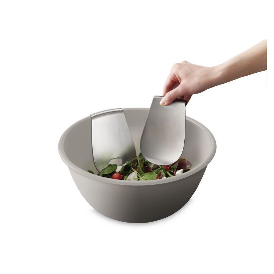 Bild von Salatschüssel "Uno" mit Edelstahl-Salatbesteck, Steinfarben