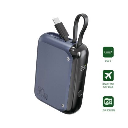 Bild von Powerbank mit integriertem USB-C Kabel "Pocket", 10000 mAh, 30 W, stahlblau