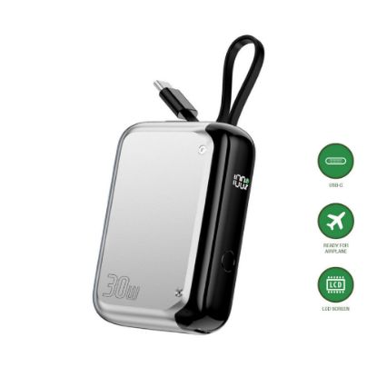 Bild von Powerbank mit integriertem USB-C Kabel "Pocket",10000 mAh, 30 W, silber