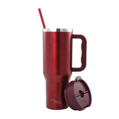 Bild von Edelstahl-Thermobecher mit Trinkhalm, 1200 ml, berry