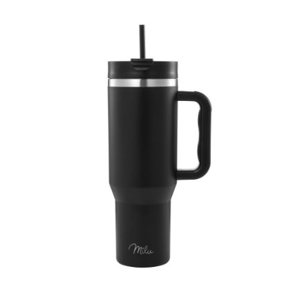 Bild von Edelstahl-Thermobecher mit Trinkhalm, 1200 ml, schwarz
