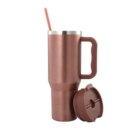 Bild von Edelstahl-Thermobecher mit Trinkhalm, 1200 ml, roségold