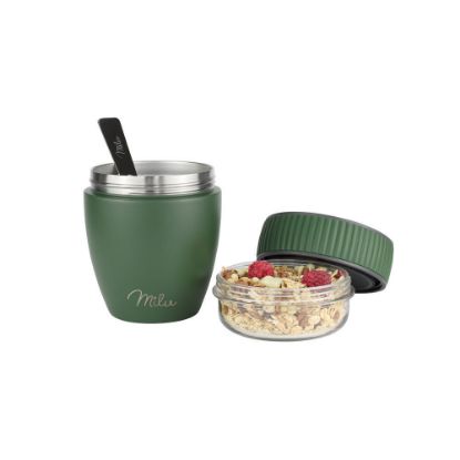 Bild von Edelstahl-Müslibecher-Set to go, 3-tlg., 400 ml, olivgrün
