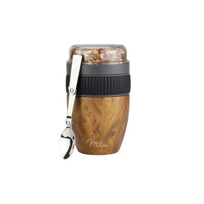 Bild von Edelstahl-Müslibecher-Set to go, 3-tlg., 400 ml, Holzoptik