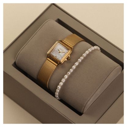 Bild von Set Armbanduhr + Armband "All Pearls", gold