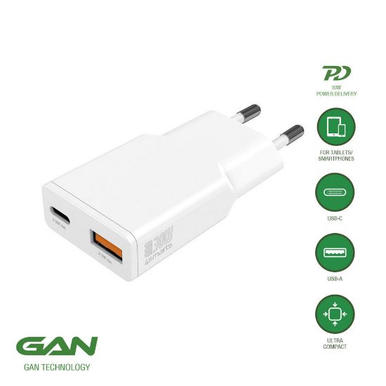 Bild von Netzladegerät 30 Watt USB-C / "A Duo Slim GaN 1C", weiß