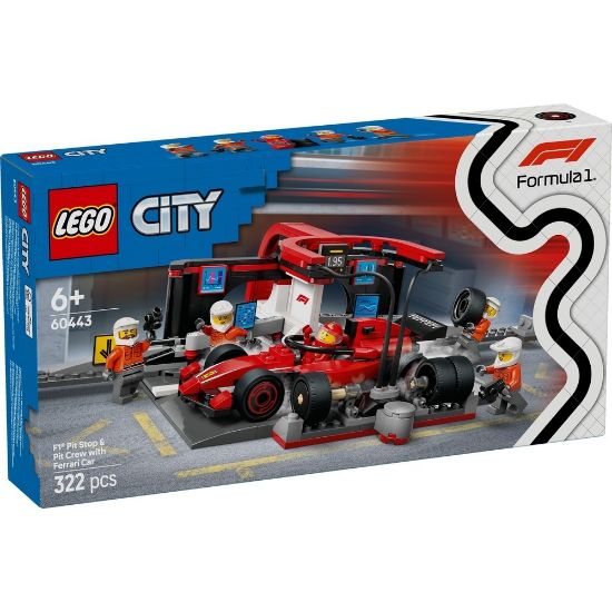 Bild von Bauspielzeug, F1 Boxenstopp mit Boxencrew und Ferrari Flitzer "City"