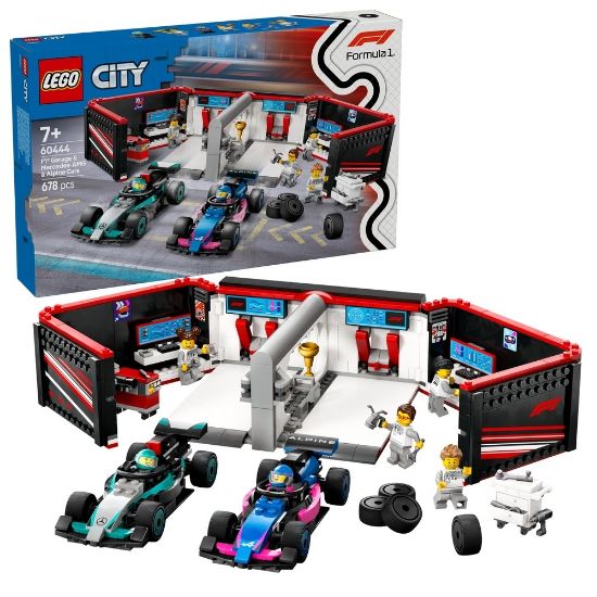 Bild von Bauspielzeug, F1 Garage mit Mercedes-AMG & Alpine Rennautos "City"