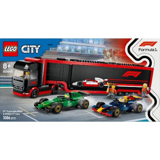 Bild von Bauspielzeug, F1 Transporter mit RB20 & AMR24 F1 Rennautos "City"
