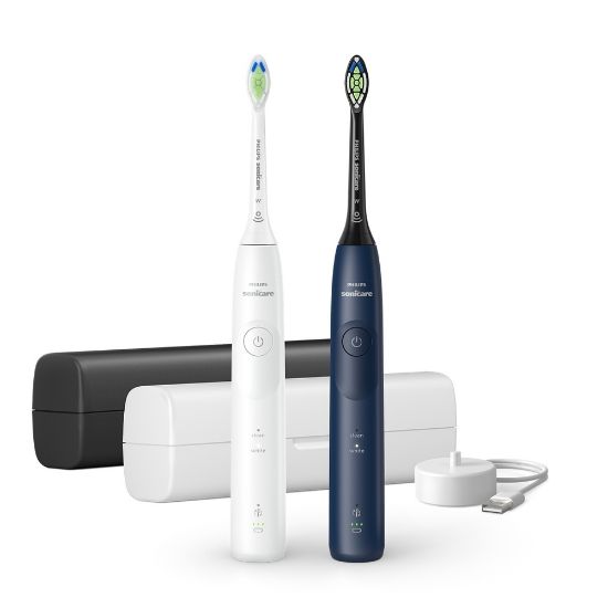 Bild von Elektrische Schallzahnbürste "Sonicare Series 5500 HX7119/01", 2er-Set, weiß/marineblau