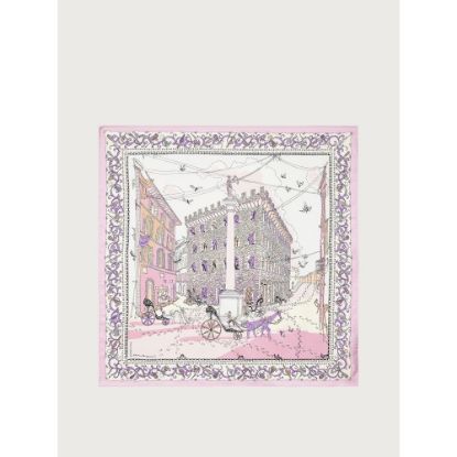 Bild von Seidentuch "Palazzo Spini Feroni Print Silk Foulard", Rosa/Elfenbeinfarben