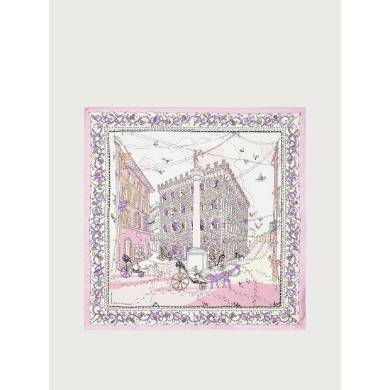 Bild von Seidentuch "Palazzo Spini Feroni Print Silk Foulard", Rosa/Elfenbeinfarben