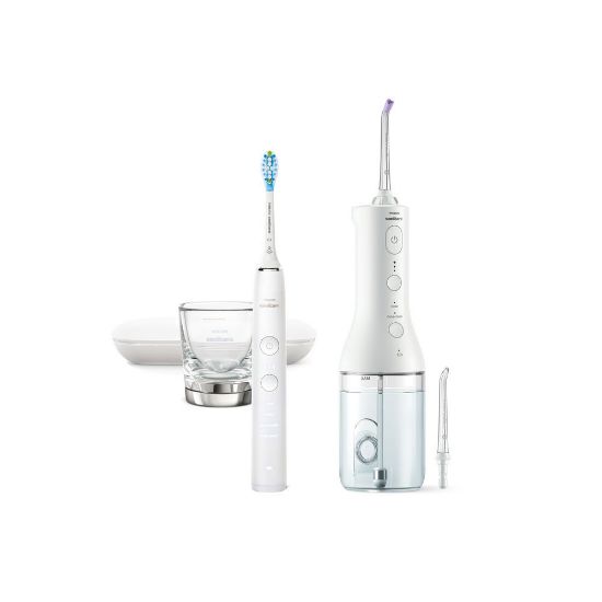 Bild von Munddusche "Power Flosser" + Schallzahnbürste "DiamondClean 9000 HX3886/41", weiß
