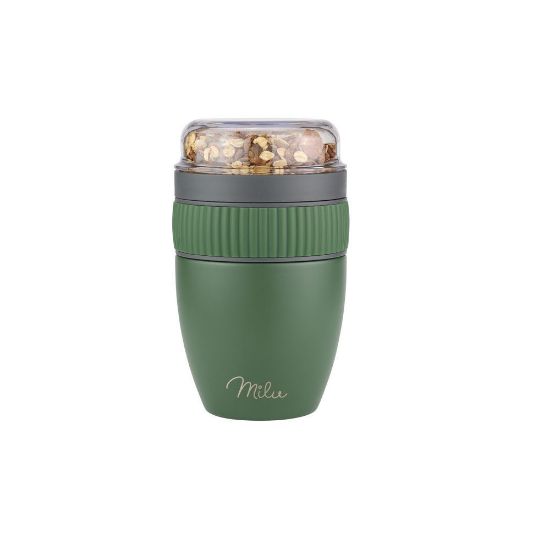 Bild von Edelstahl-Müslibecher-Set to go, 3-tlg., 400 ml, olivgrün