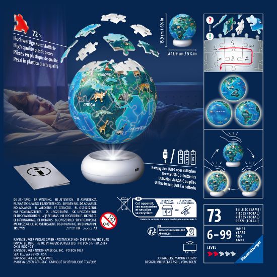Bild von 3D-Puzzle-Ball: Nachtlicht Erde mit Tiermotiven