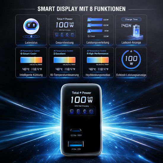 Bild von Ladegerät "Flex Screen", GaN, 100W, weiß