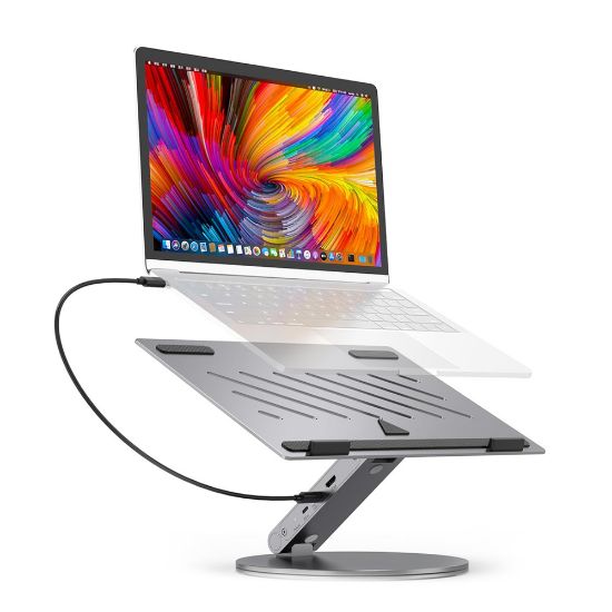 Bild von Laptop-/Tablet-Ständer "ErgoPro" mit 6in1-USB-C-Dock, grau